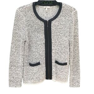 Joie Women's Jacolyn B Chalk and Caviar Genuine Leather Trim Jacket Size XS